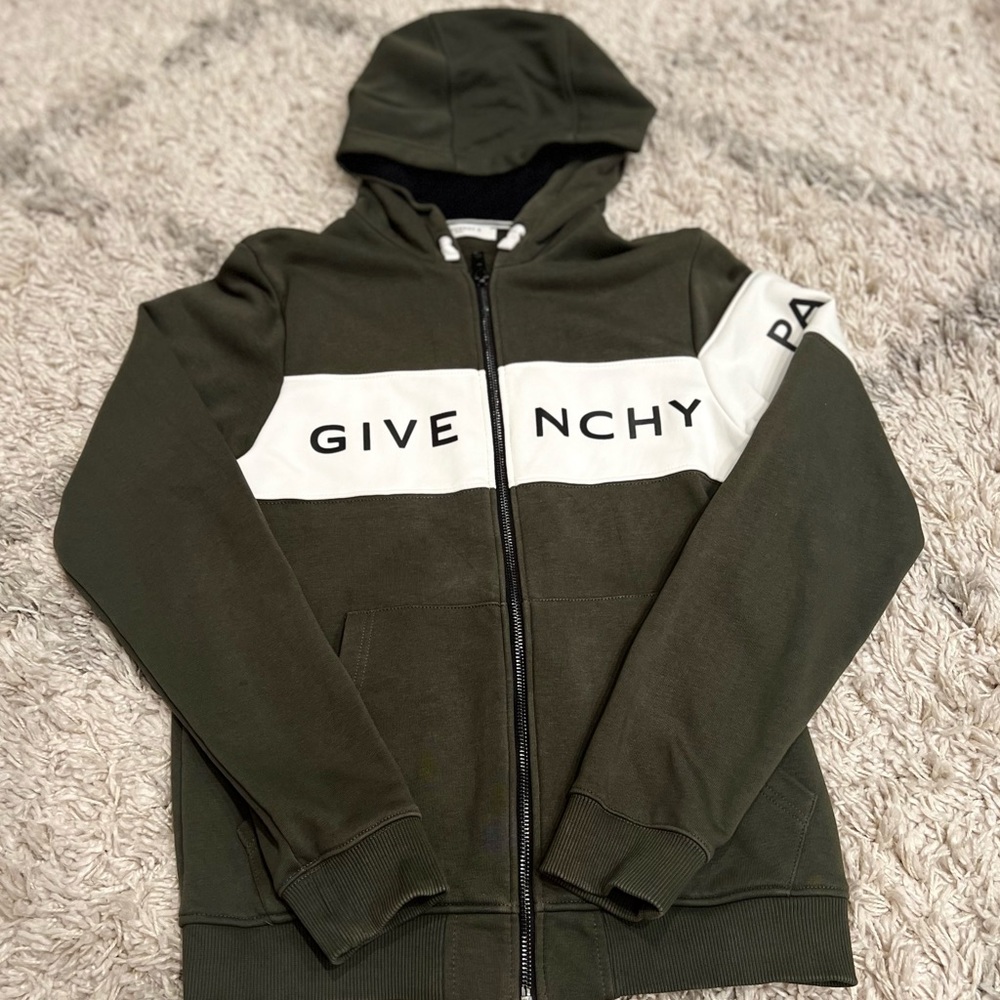 Givenchy Olive and White zip up hoodie